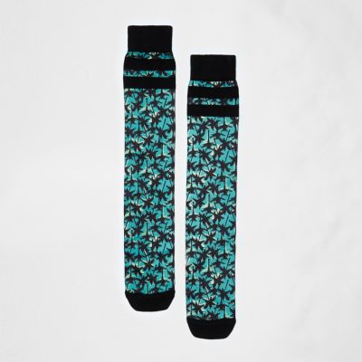 Black and blue palm print socks
